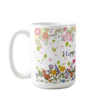 Mother's Day Mug with Floral Backdrop and Heartfel