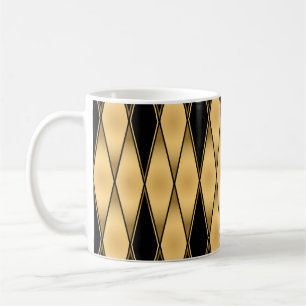 Caneca De Café Motif de diamante: padrão elegante preto-dourado.