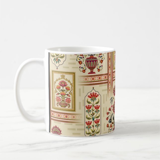 Caneca De Café Motif de flores de múghes sem costura com patamar (Esquerda)