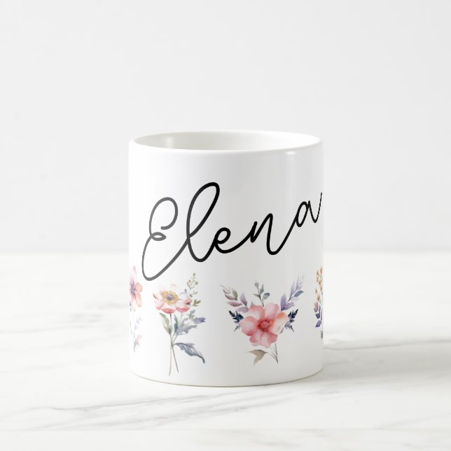 Caneca De Café Motif de flores e nome personalizado (Centro)