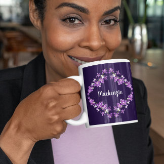 Caneca De Café Motif de Orquídeas Roxas Personalizadas