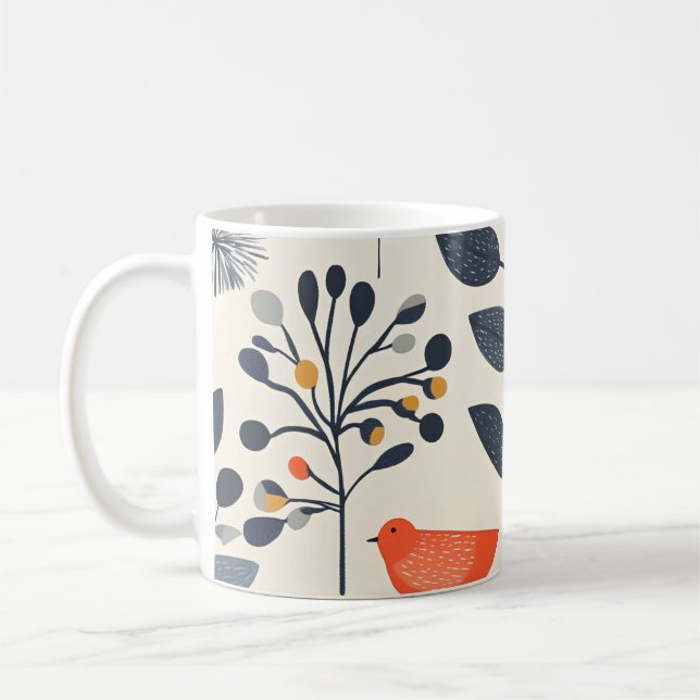 Caneca De Café 🌿 Motif Nature Scandinave avec Oiseau 🐦 (Esquerda)