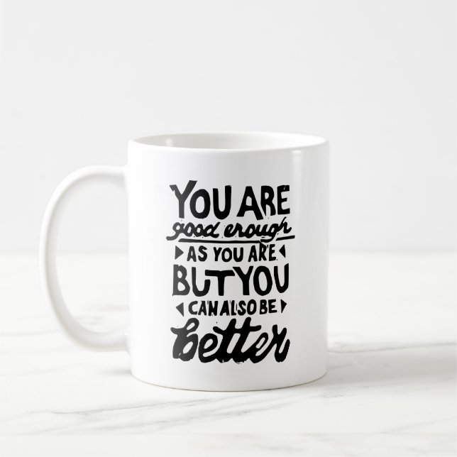 Caneca De Café Motivação Citação Lino Impressão Mug (Esquerda)
