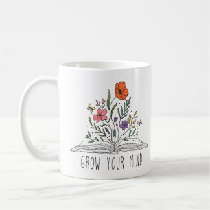 Caneca De Café Motivação Floral   Aumente sua mente   Presente