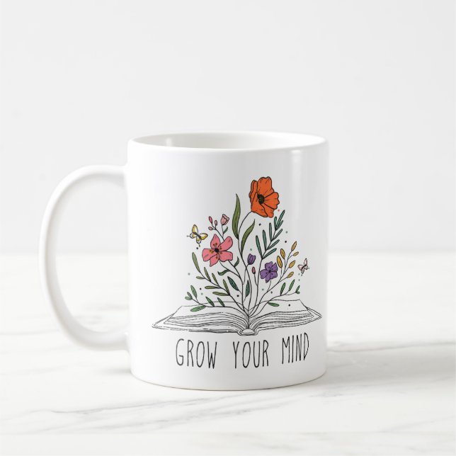 Caneca De Café Motivação Floral | Aumente sua mente | Presente (Esquerda)