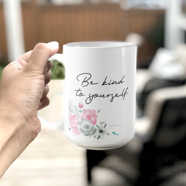 Caneca De Café Motivação Floral Seja gentil consigo mesmo (Criador carregado)