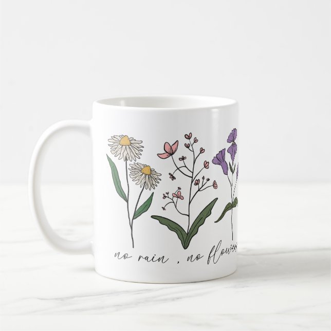 Caneca De Café Motivação Floral | Sem Chuva Sem Flores | Presente (Esquerda)
