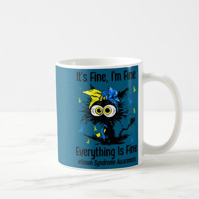 Caneca De Café Motivational down syndrome awareness cat t21 (Direita)