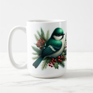 Caneca De Café Motivo de Férias de Pássaros e Frutas Esmeralda