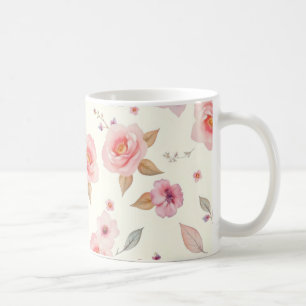 Caneca De Café motivos florais suaves em delicadas matizes pastéi