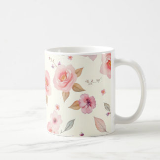Caneca De Café motivos florais suaves em delicadas matizes pastéi
