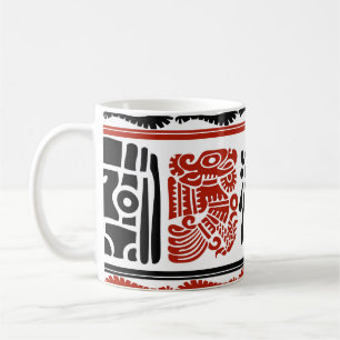 Caneca De Café Motivos indianos, vermelho-preto, padrão perfeito.