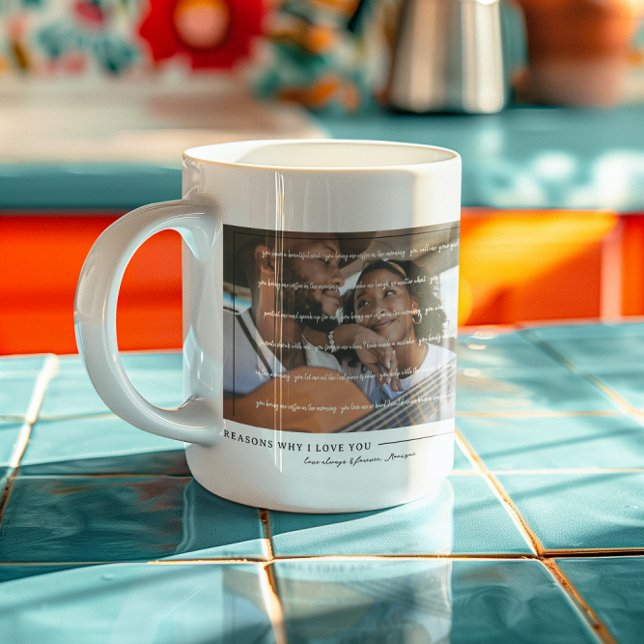 Caneca De Café Motivos que eu te amo | Foto de Casais personaliza (Criador carregado)