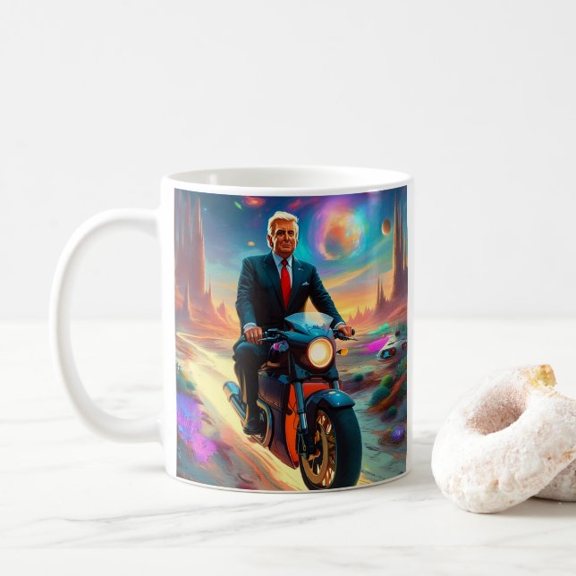 Caneca De Café Motocicleta legal no Planeta Alienígena MAGA (Com Donut)