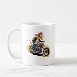 Caneca De Café Motociclista Musculoso de Dinossauro Punk Rock Rap