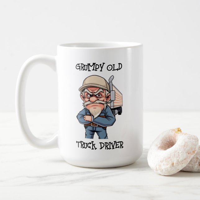 Caneca De Café Motorista de Caminhão Antigo e Grumpy (Com Donut)