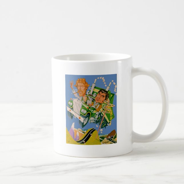 Caneca De Café Movendo-se na Caricatura do Céu Azul (Direita)