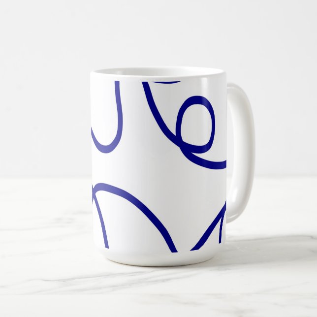 Caneca De Café Movimento: Arte em Linha em Azul e Branco (Frente Esquerda)