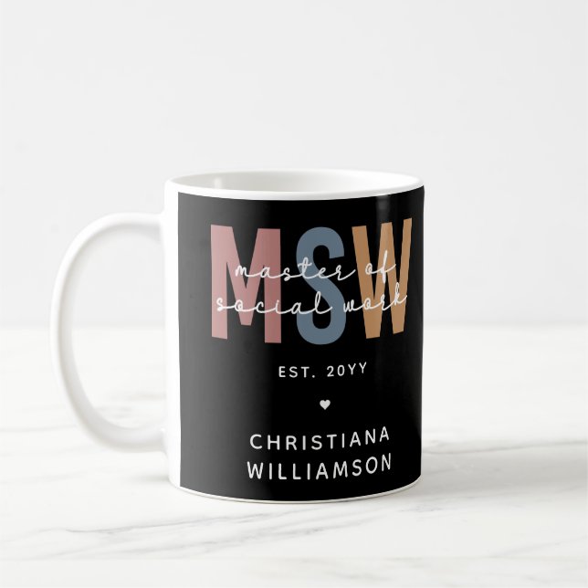 Caneca De Café MSW Mestre Personalizado de Graduação Retroativa d (Esquerda)