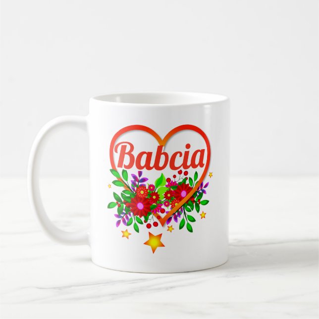 Caneca De Café Mudar Nome da Avó - Babcia Heart & Flowers (Esquerda)