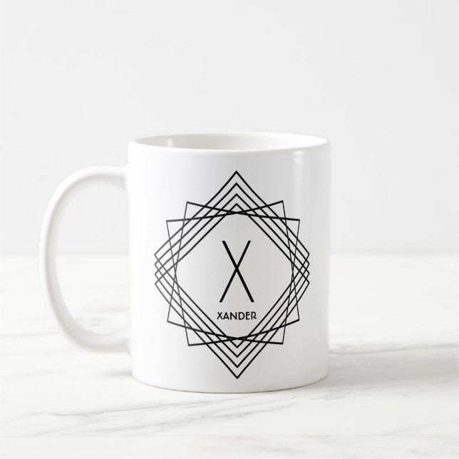 Caneca De Café Mudar Nome Inicial Clássico Geométrico X Y Z (Esquerda)