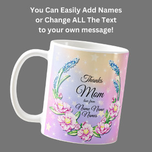 Caneca De Café Mudar Nomes Dia de as mães Palha Cor-de-rosa Flore