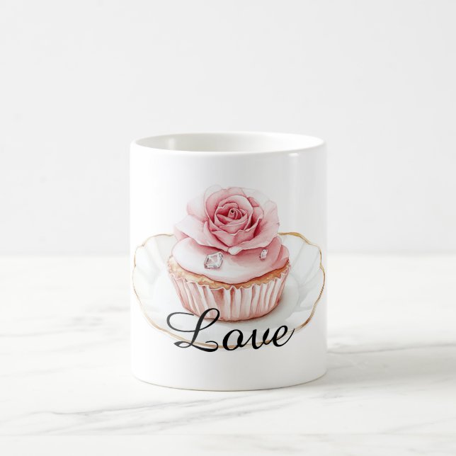 Caneca De Café Muffin Floral Rosa Rosa bonito Rosa Blush (Centro)