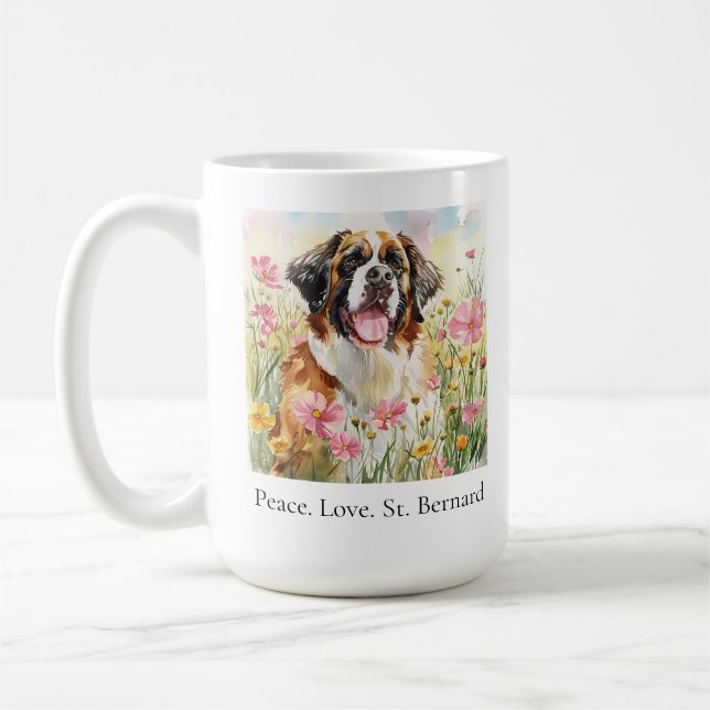 Caneca De Café  Mug (11 oz) – Peace. Love. Saint Bernard (Esquerda)