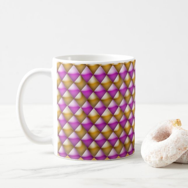 Caneca De Café Mug - 3-D Diamantes em magenta e Dourado (Com Donut)