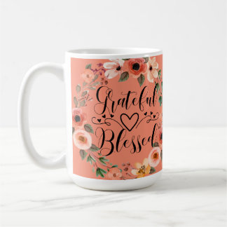 Caneca De Café Mug Abençoado Grata - Watercolor Floral Wreath