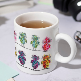 Caneca De Café Mug (Aves Whimsical Colorful 01)