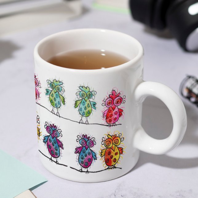 Caneca De Café Mug (Aves Whimsical Colorful 01) (Criador carregado)