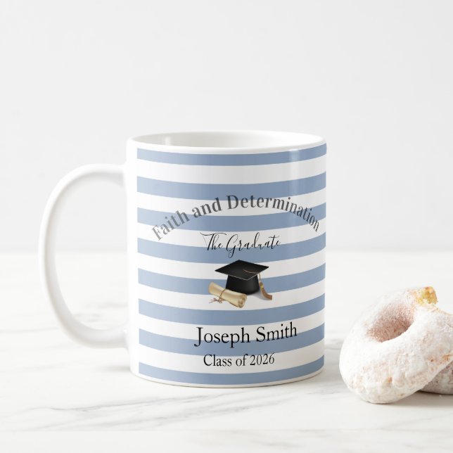 Caneca De Café Mug Blue & White Stripe Graduate 2026  (Com Donut)