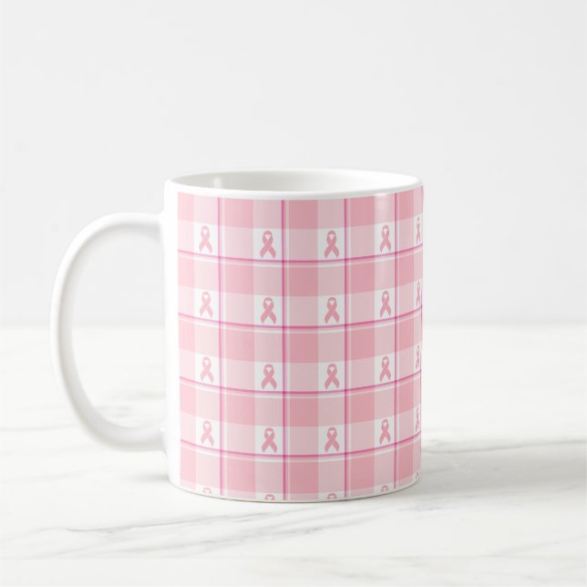 Caneca De Café Mug Breast Cancer Awareness Plaid, Pink Ribbon (Esquerda)