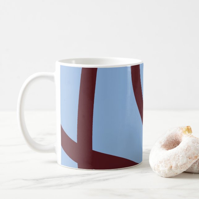 Caneca De Café Mug – Burgundy Lines on Blue (Com Donut)