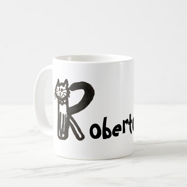 Caneca De Café Mug - Cat Letter R com o nome (Frente Esquerda)