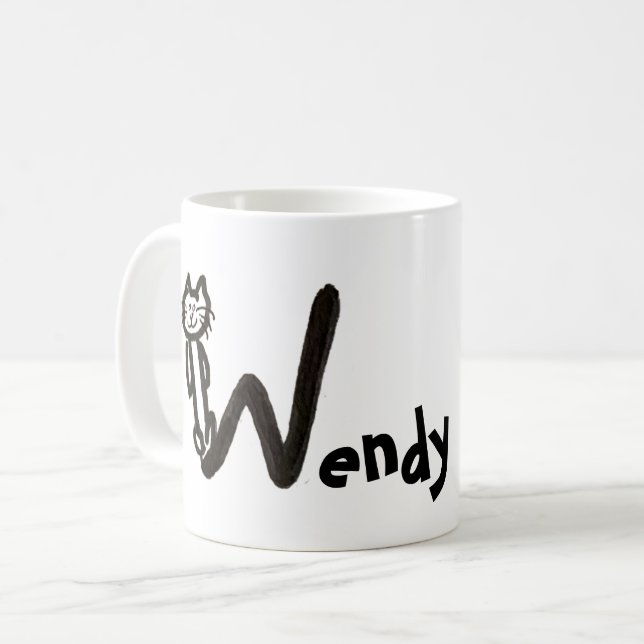 Caneca De Café Mug - Cat Letter W com o nome (Frente Esquerda)