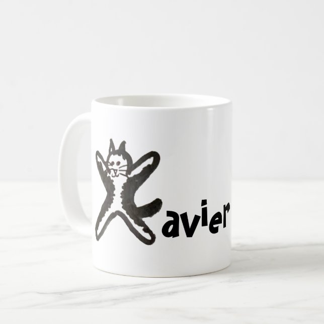 Caneca De Café Mug - Cat Letter X com o nome (Frente Esquerda)