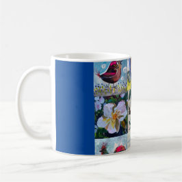 Caneca De Café Mug com aves e flores