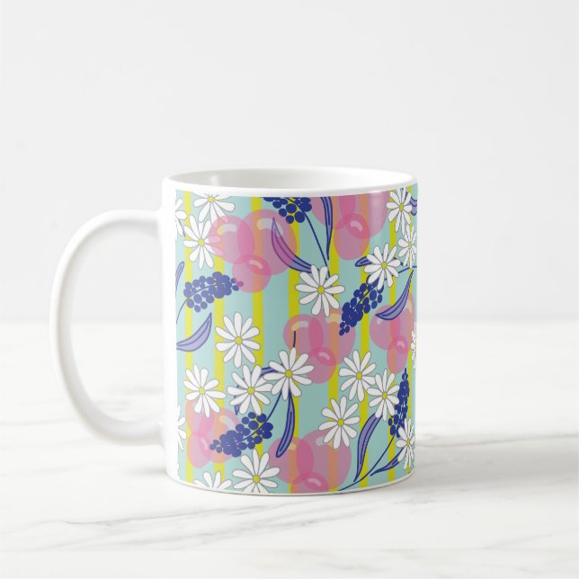 Caneca De Café Mug com Bolhas, Stripes, Daisias e Tremoços (Esquerda)
