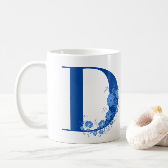 Caneca De Café Mug com Monograma Floral D (Com Donut)