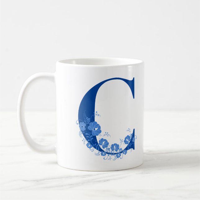 Caneca De Café Mug com Monograma Floral - Letra C (Esquerda)