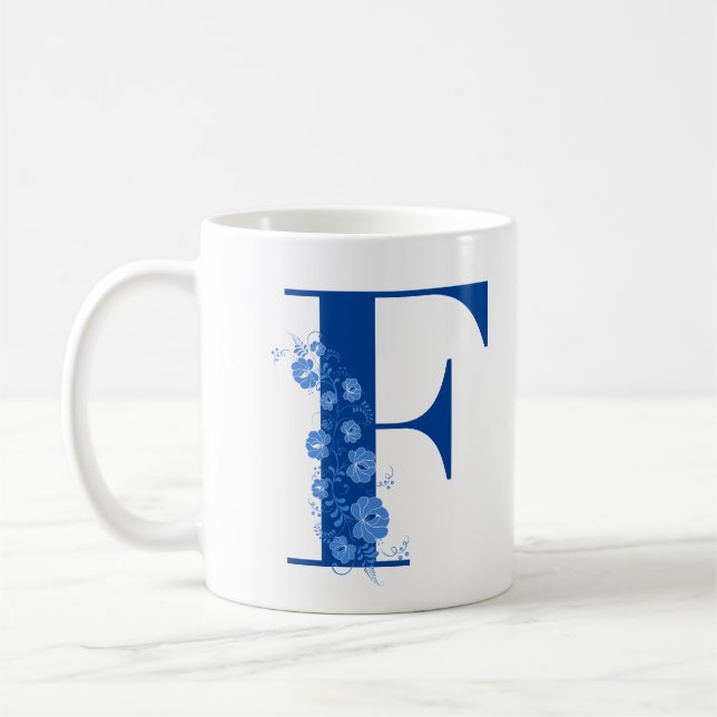 Caneca De Café Mug com Monograma Floral - Letra F (Esquerda)