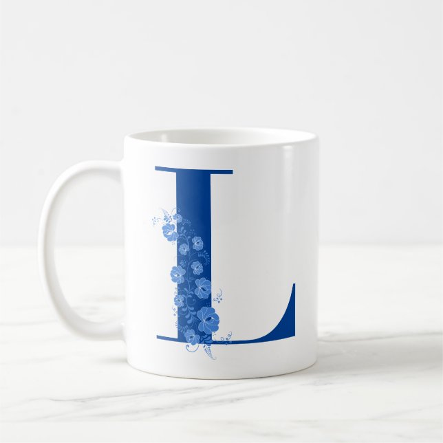 Caneca De Café Mug com Monograma Floral - Letra L (Esquerda)