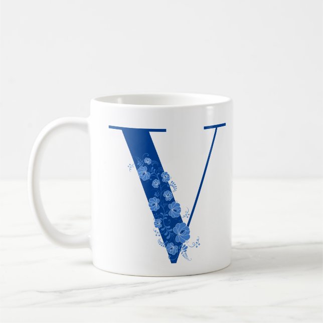 Caneca De Café Mug com Monograma Floral - Letra V (Esquerda)