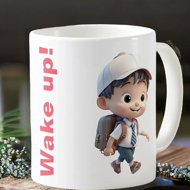 Caneca De Café Mug com o despertador tocando e um garoto fofo (Criador carregado)