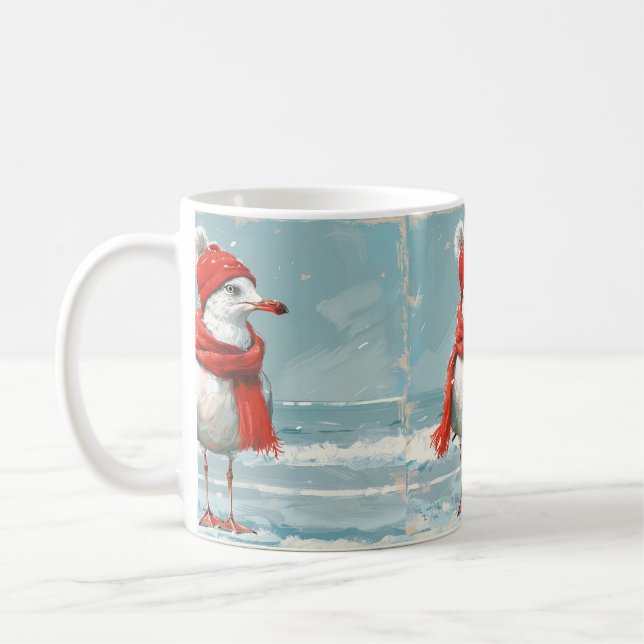 Caneca De Café Mug com Seagull vestindo cachecol vermelho e um ch (Esquerda)
