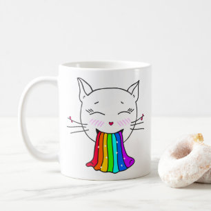 Caneca De Café Mug com um gato bonito de kawaii com arco-íris.