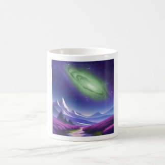 Caneca De Café Mug Cósmico de Galáxia - Nebulosa Verde Sobre Mont