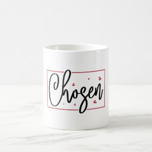 Caneca De Café Mug Cristão Escolhido com Design de Coração Vermel